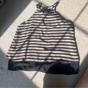 Women’s Black & Taupe Striped High Neck Halter Blouse – Chic Workwear & Casual